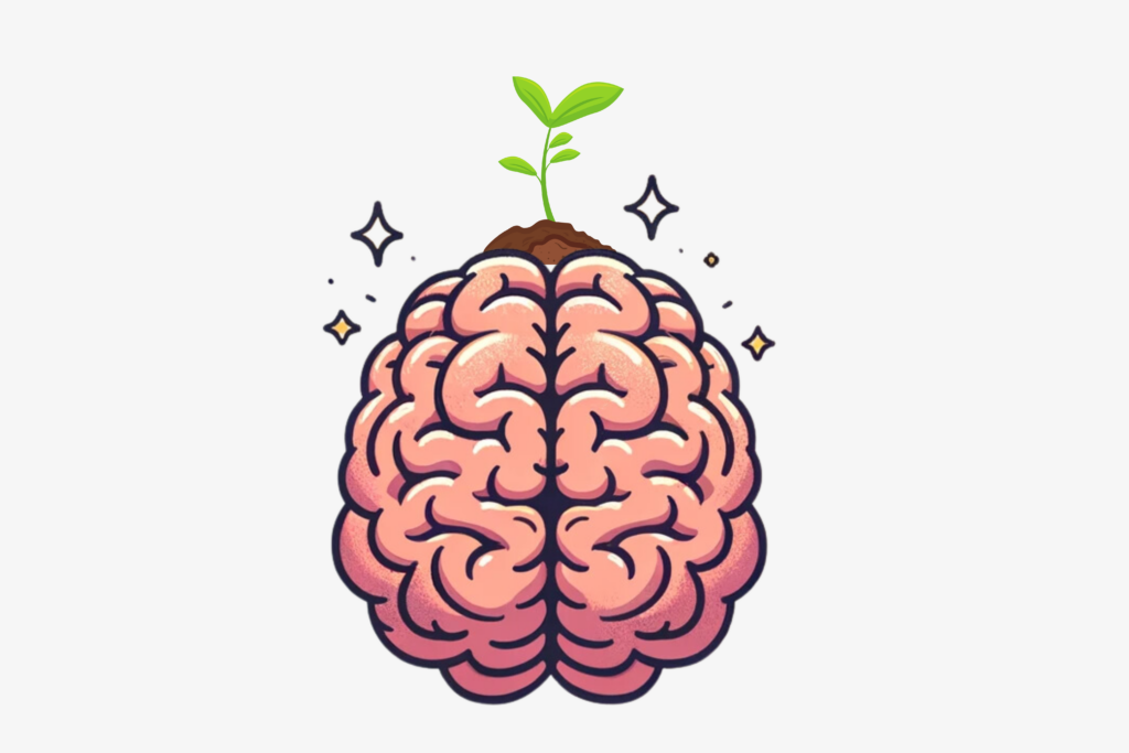 Brain with a plant growing out of it symbolising a growth mindset