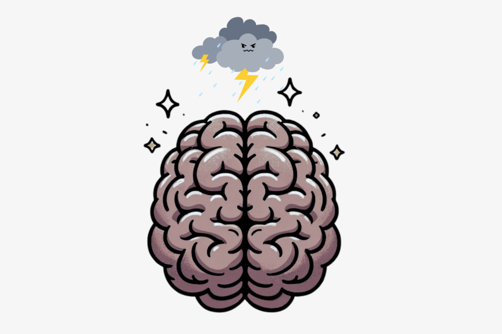 Brain with a storm cloud over the top representing a fixed mindset