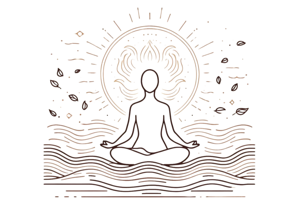 An illustration of a figure improving wellbeing by practicing meditation